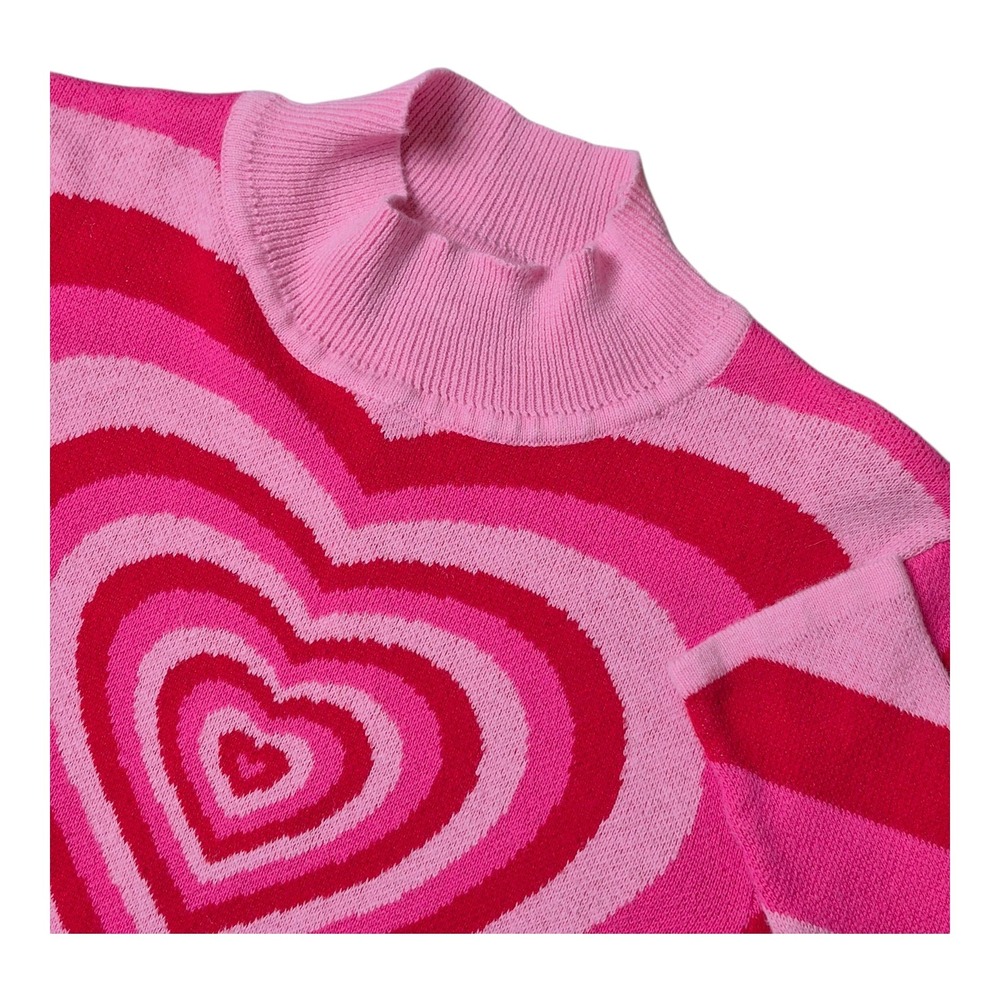 Lazy Oaf Heart Sweater Women's XS Pink Red Striped Y2K Style Knit Cotton